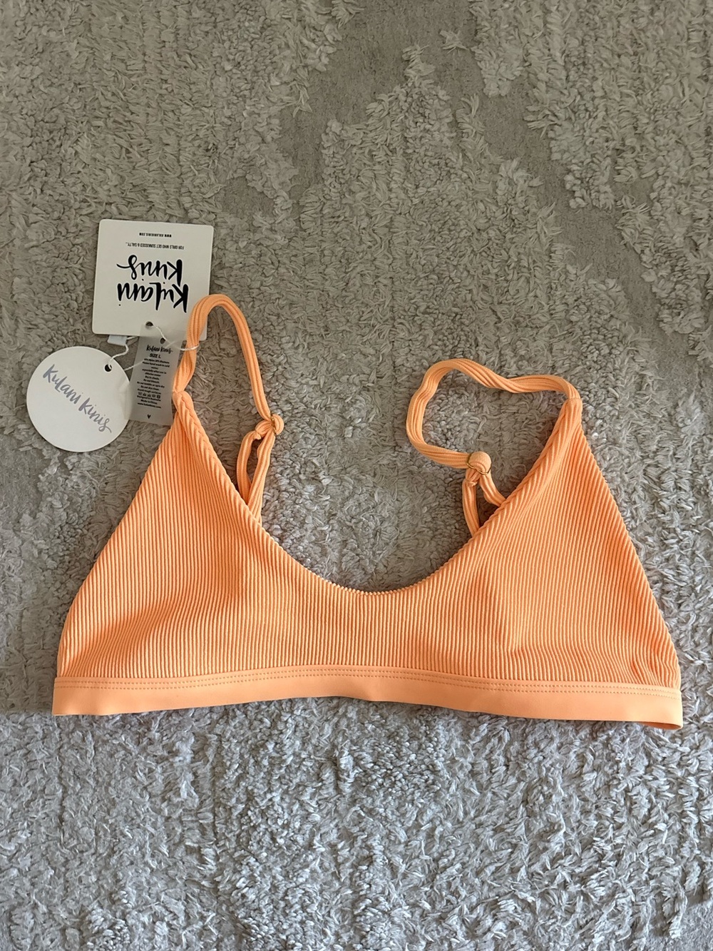 Kulani Kinis Neon Orange Ribbed Bralette Bikini Top Size L